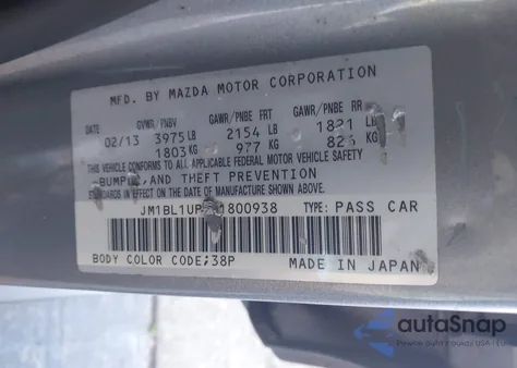 2013 Mazda Mazda3 I Sport from USA, damaged, VIN JM1BL1UP9D1800938